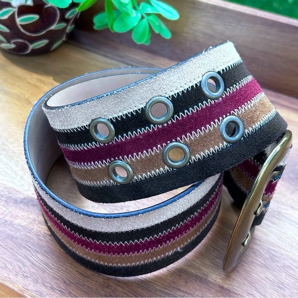 Saks Fifth Ave Genuine Leather Wide Multicolor Belt - Picture 7 of 10